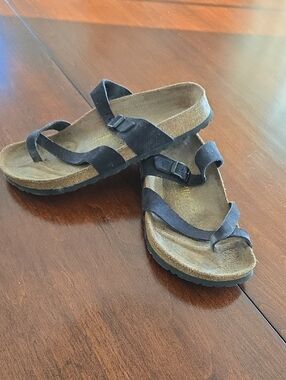 Papillio By BIRKENSTOCK Black Suede Two-Strap Slide Sandals